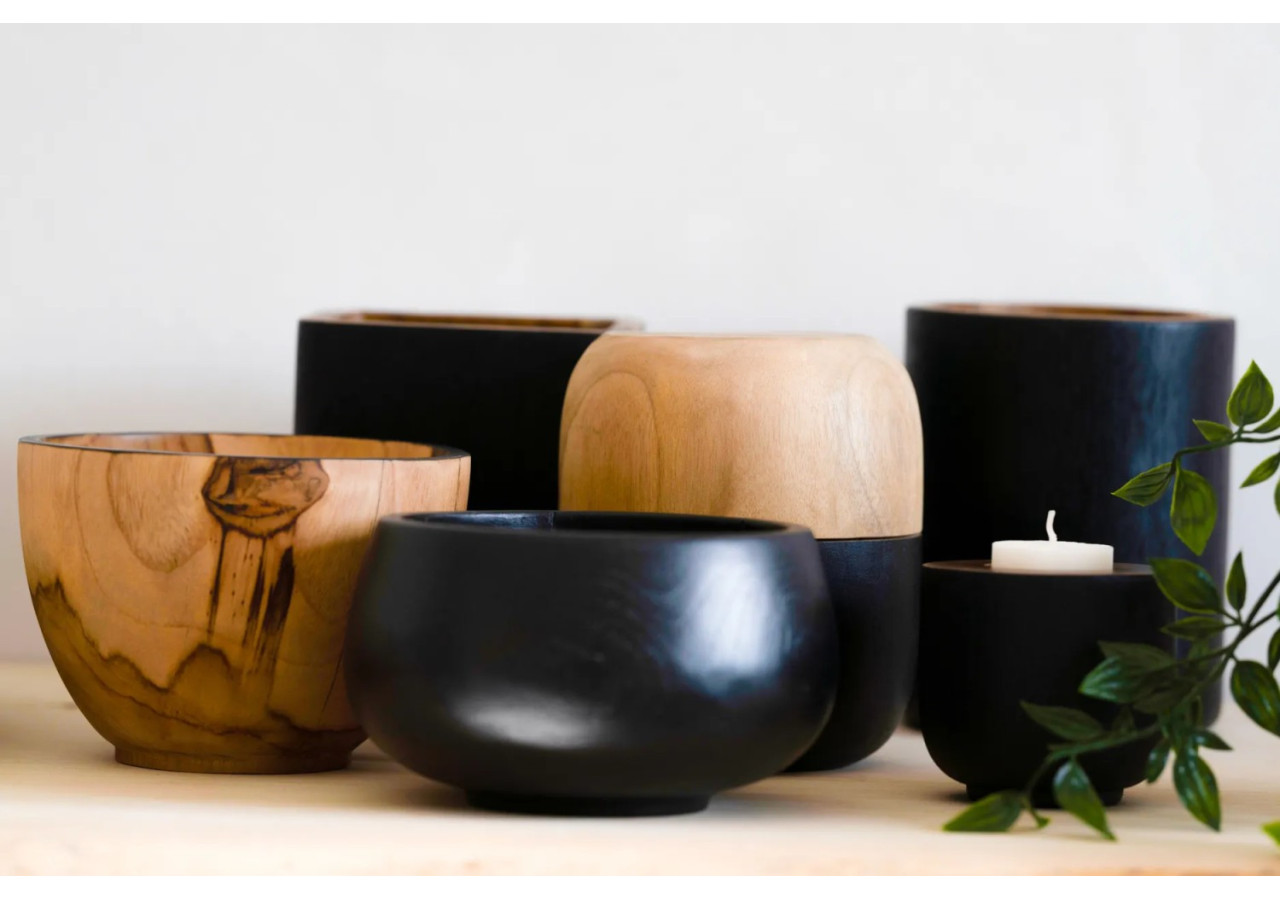 Vase Bondi - Rond en Teck - JAES017NB - Bazar Bizar