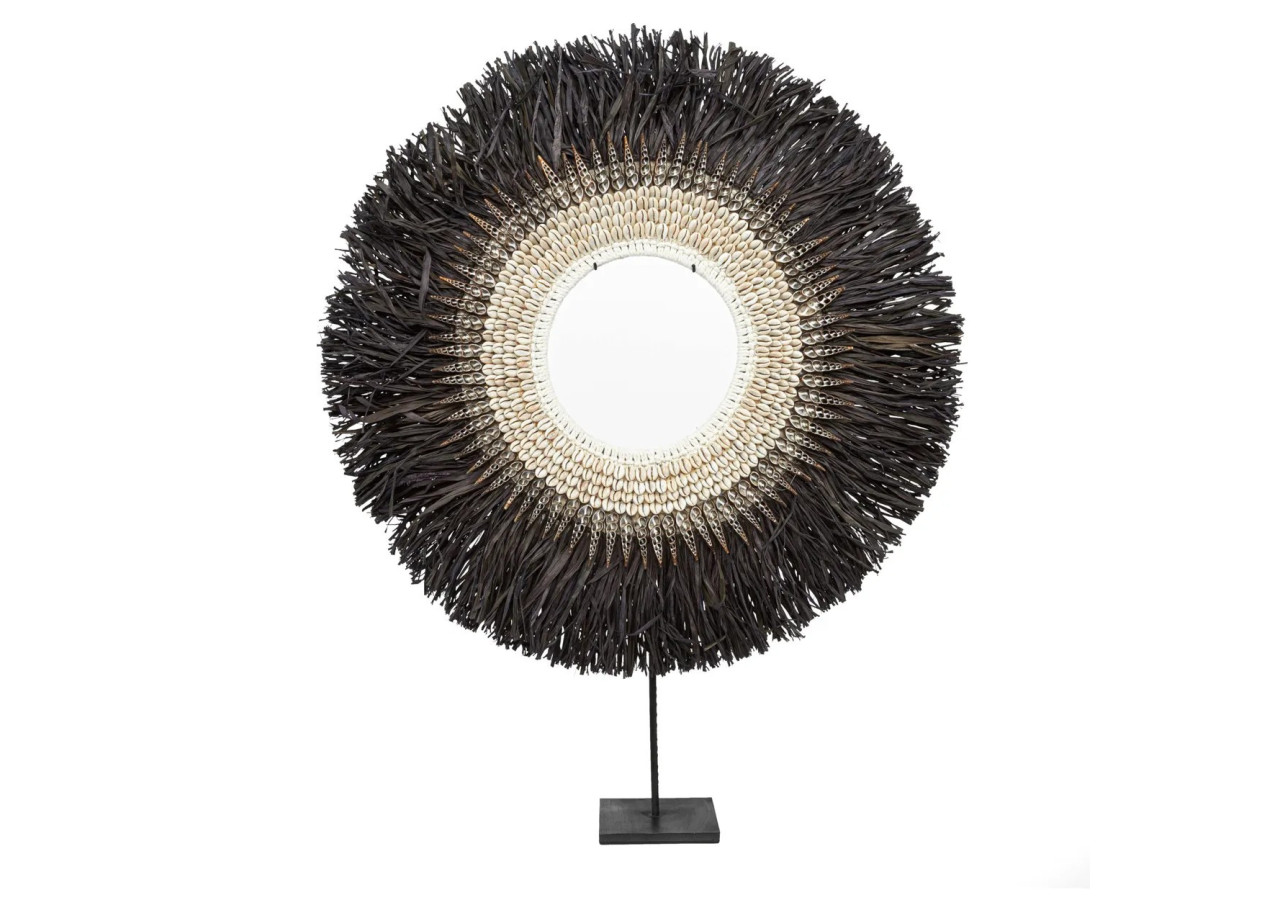 Support en Raffia avec Cerceau - Noir - Grand - JABR015B-L - Bazar Bizar