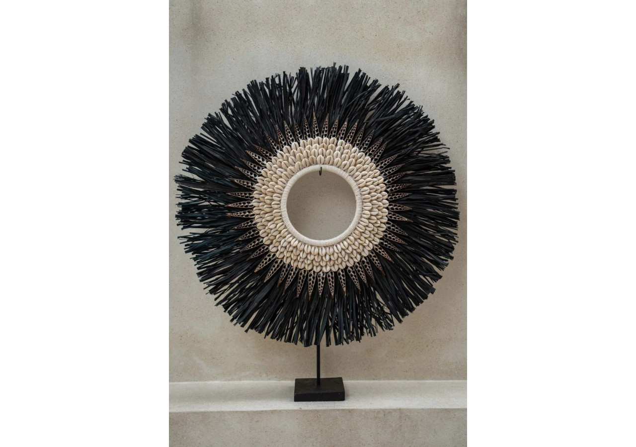 Support en Raffia avec Cerceau - Noir - Grand - JABR015B-L - Bazar Bizar
