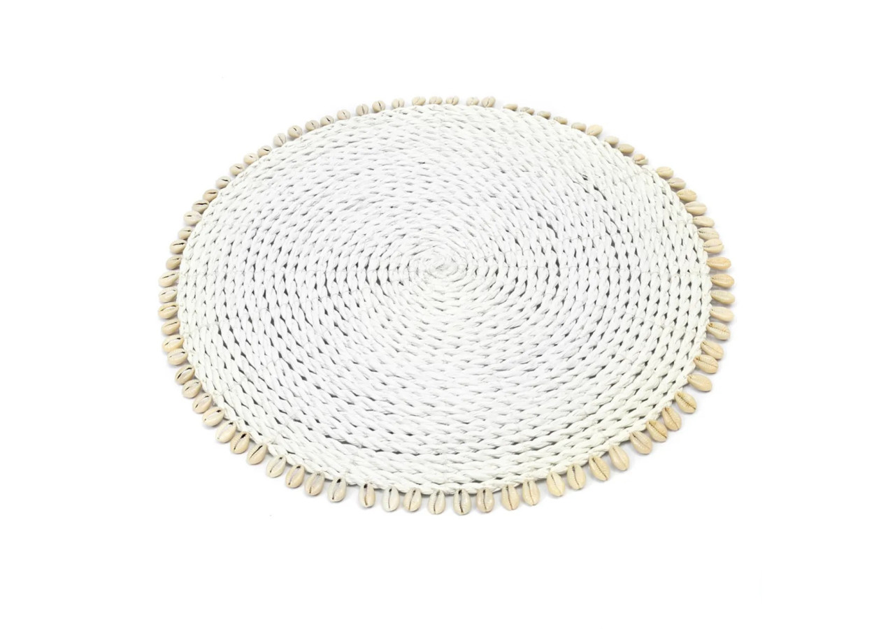Napperon en Herbe de Mer - Blanc avec Coquillages - BAJN057W - Bazar Bizar