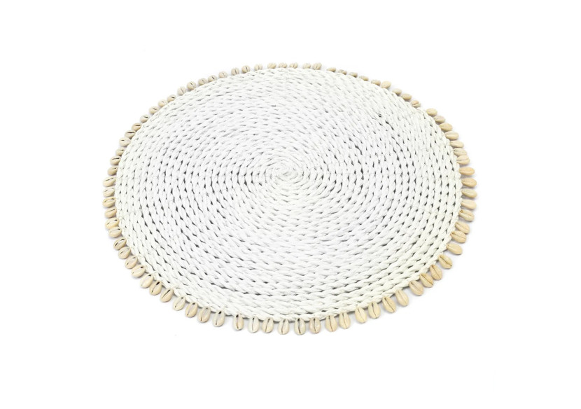 Napperon en Herbe de Mer - Blanc avec Coquillages - BAJN057W - Bazar Bizar Napperon en Herbe de Mer - Blanc avec Coquillages - BAJN057W - Bazar Bizar
