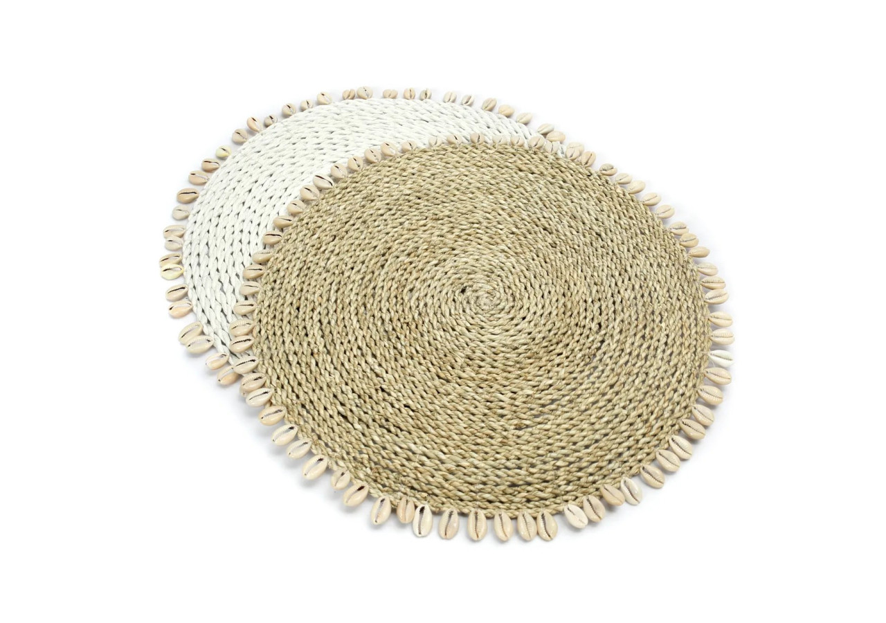 Napperon en Herbe de Mer - Blanc avec Coquillages - BAJN057W - Bazar Bizar