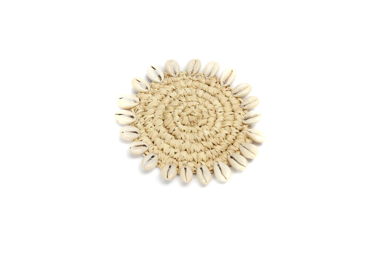 Sous-verre en Raffia - Naturel avec Coquillages - BAJN053N - Bazar Bizar