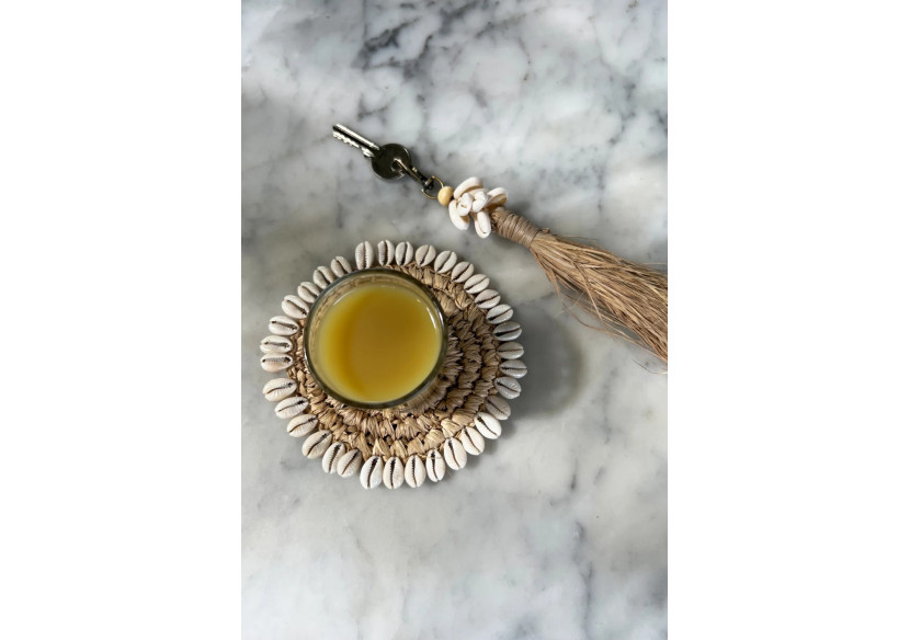 Sous-verre en Raffia - Naturel avec Coquillages - BAJN053N - Bazar Bizar