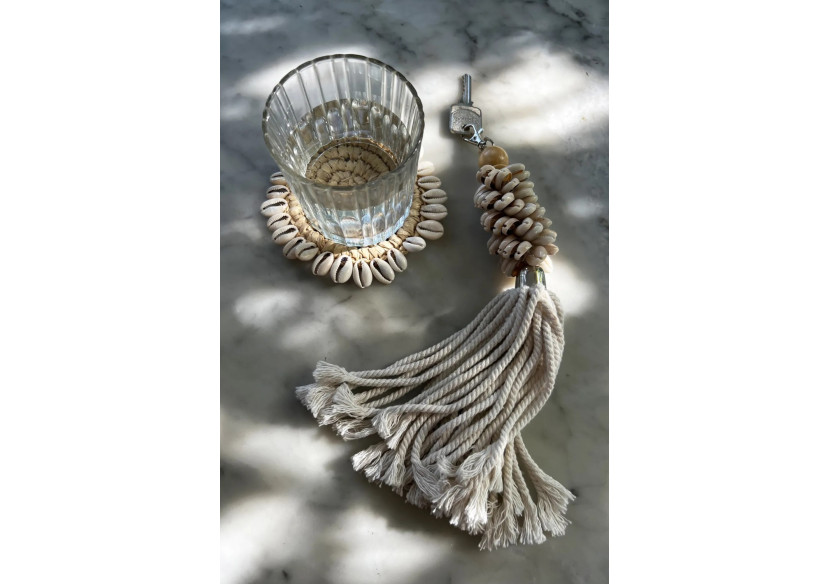 Sous-verre en Raffia - Naturel avec Coquillages - BAJN053N - Bazar Bizar