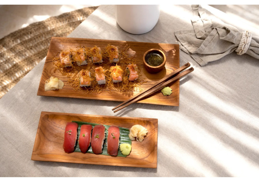 Assiette Sushi en Racine de Teck - S - Polyvalente et Élégante - BASU201-S - Bazar Bizar