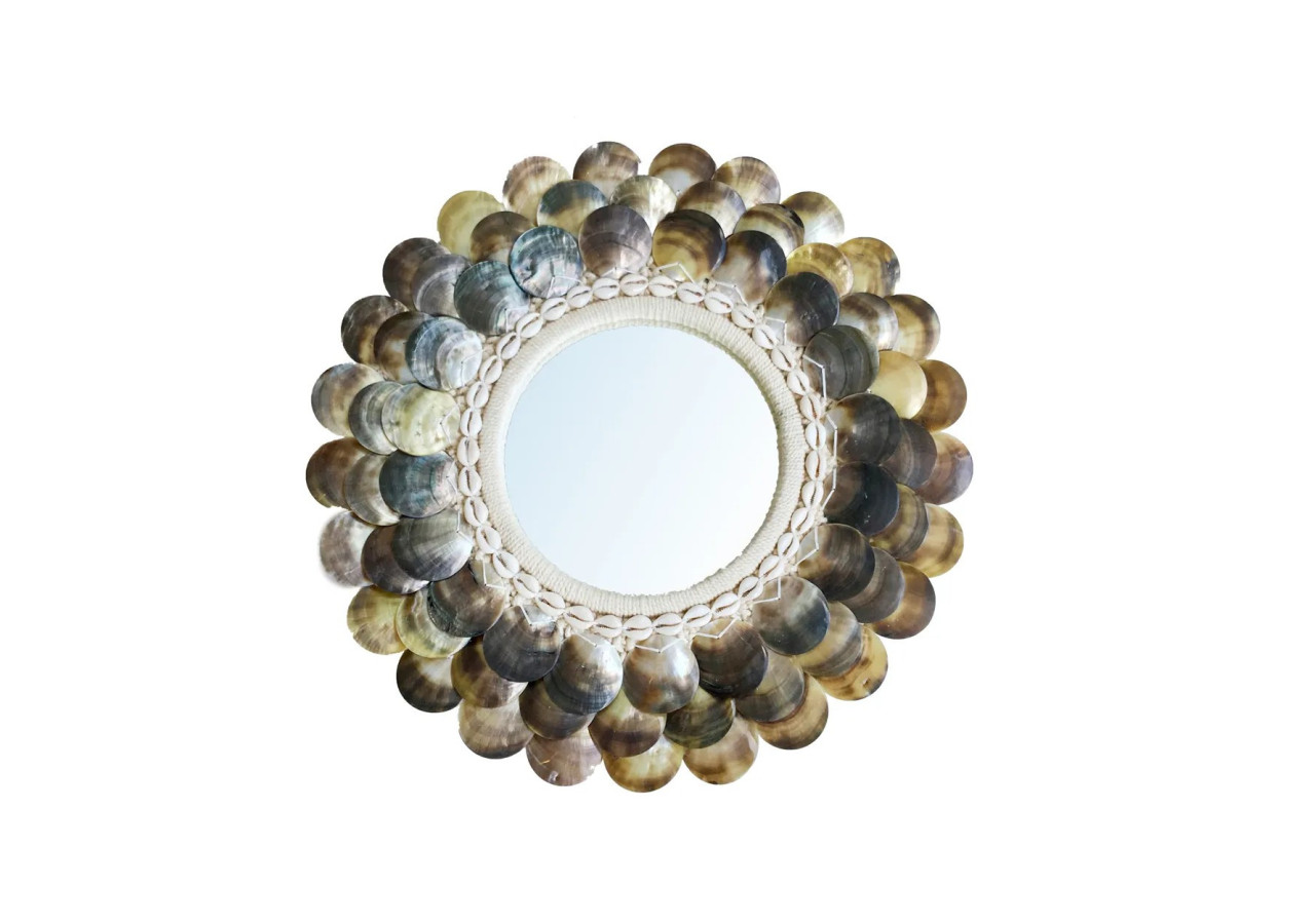 Miroir Coin - Marron Naturel - M_40, Détails en Coquillage - BALE024NBr-M-40 - Bazar Bizar