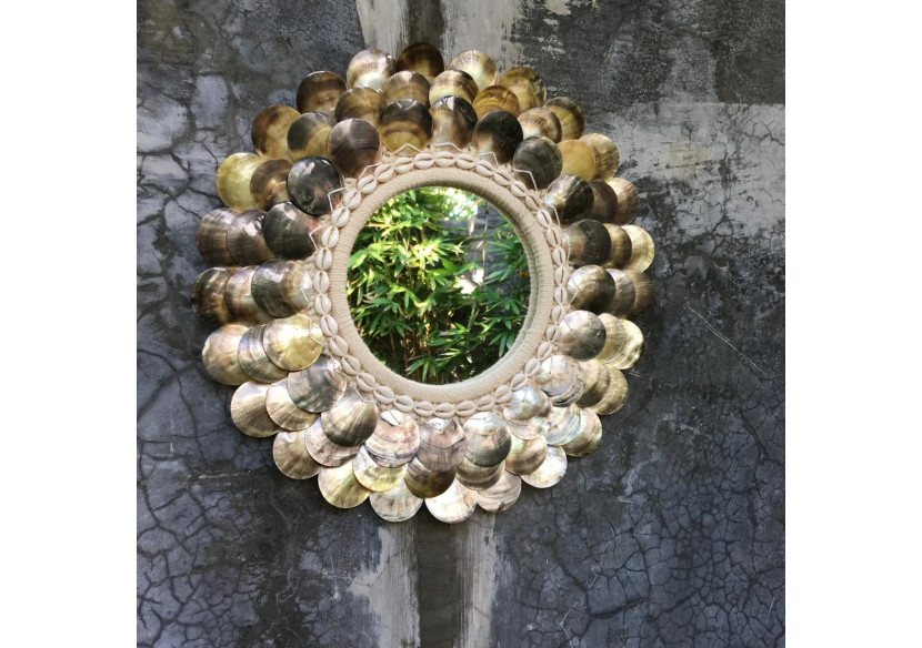 Miroir Coin - Marron Naturel - M_40, Détails en Coquillage - BALE024NBr-M-40 - Bazar Bizar