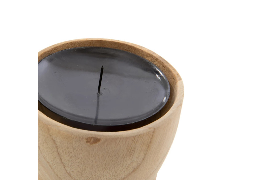 Porte-Bougie Pin, Bois de Teck Sculpté à la Main - JACA027NB - Bazar Bizar