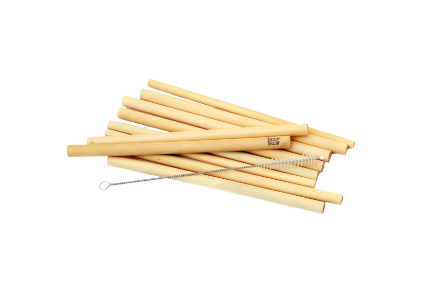 Pailles en bambou - Set de 10 avec brosse de nettoyage - BASU002 - Bazar Bizar