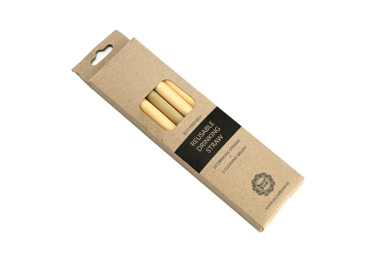Pailles en bambou - Set de 10 avec brosse de nettoyage - BASU002 - Bazar Bizar