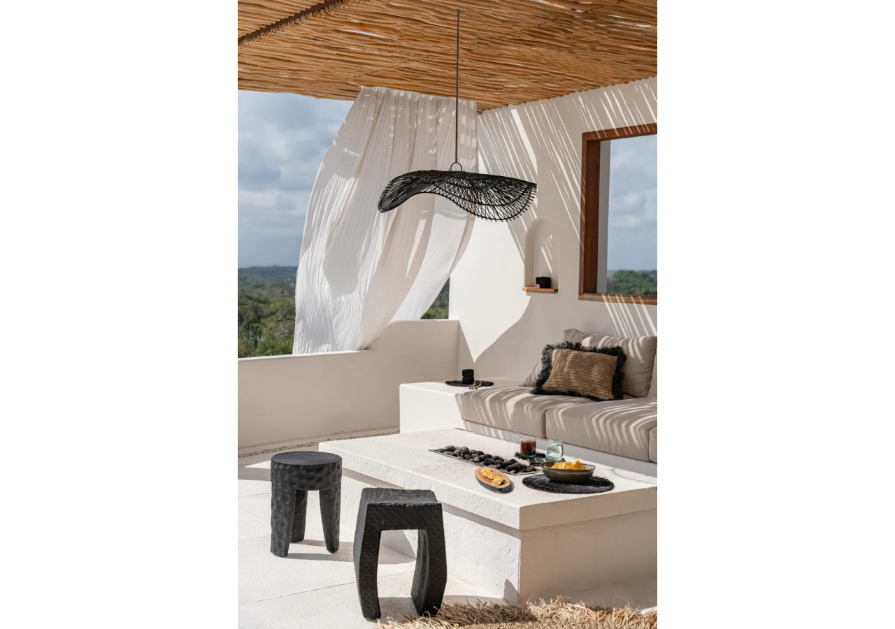 Pendentif Rattan Chapeau - Noir - Grand - BAYU015B-L-75x20 - Bazar Bizar