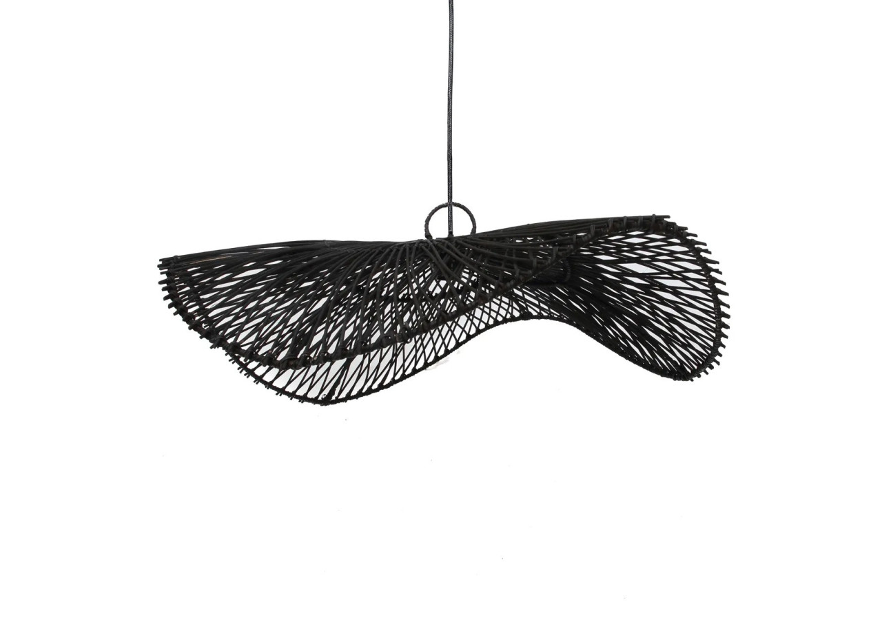 Pendentif Rattan Chapeau - Noir - Grand - BAYU015B-L-75x20 - Bazar Bizar