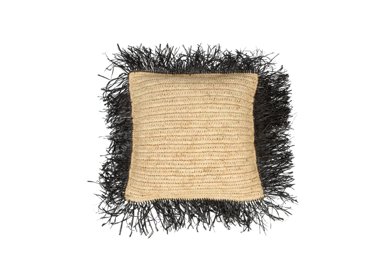 Housse de coussin en raffia carré - Naturel noir - 40x40 cm - BA034NB-M-40X40 - Bazar Bizar