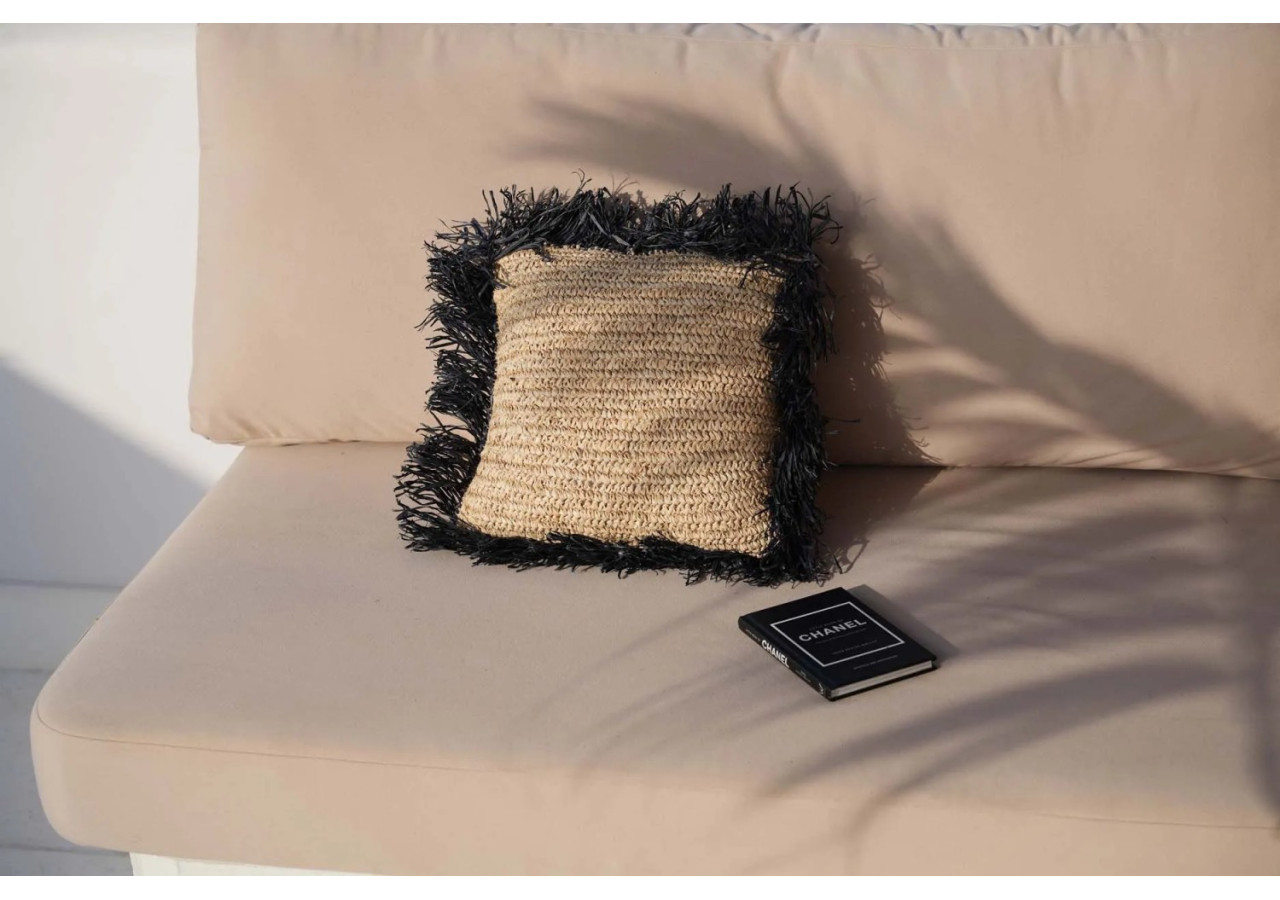 Housse de coussin en raffia carré - Naturel noir - 40x40 cm - BA034NB-M-40X40 - Bazar Bizar