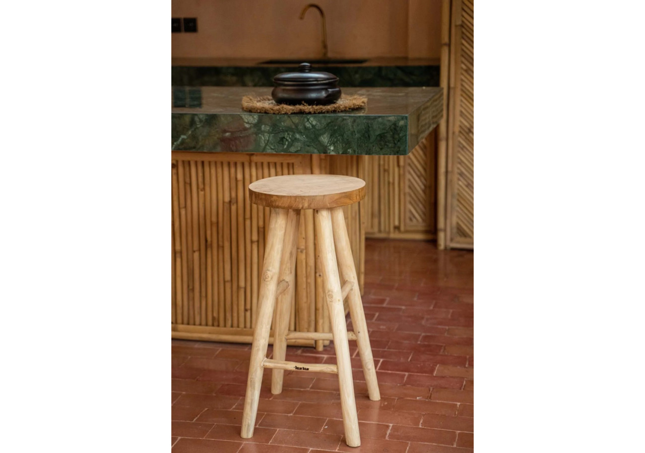 Tabouret de Bar Kedut - Teck et Suar Naturel - JAAM017N - Bazar Bizar