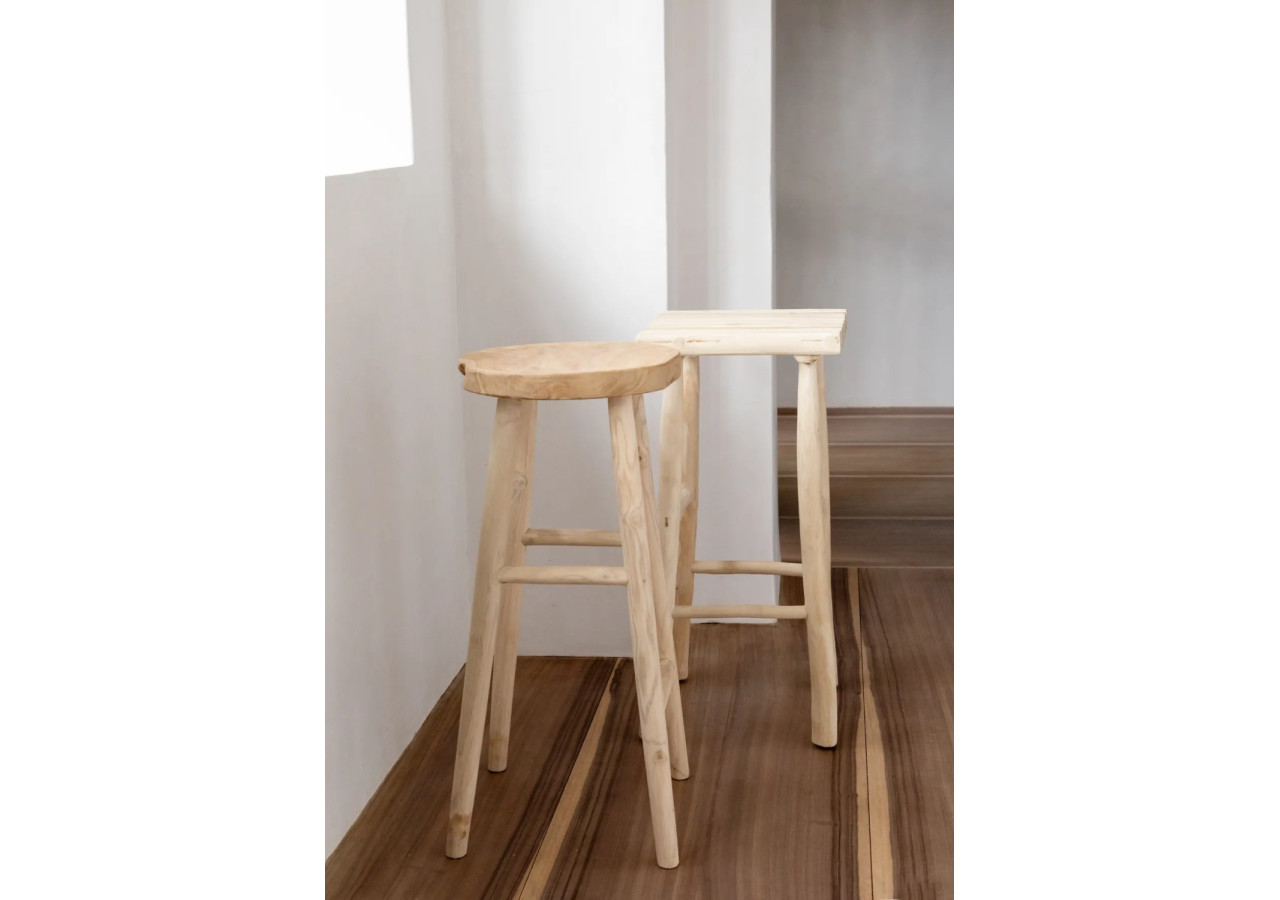 Tabouret de Bar Kedut - Teck et Suar Naturel - JAAM017N - Bazar Bizar
