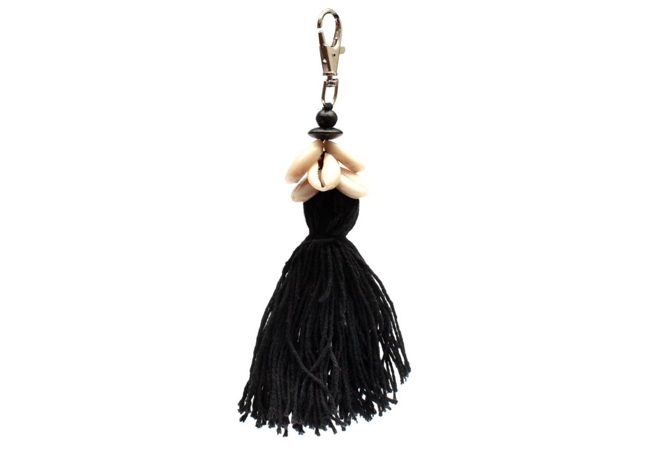 Porte-clés Cowrie Tassel - Noir - BA132B - Bazar Bizar