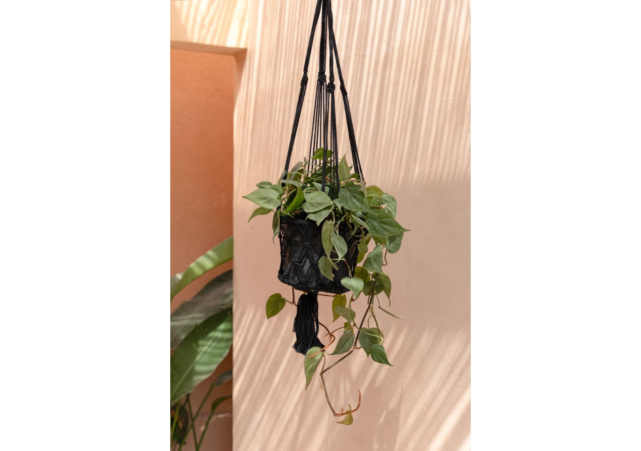 Porte-Plante en Macramé Noir - Taille Moyenne - BA151B-M - Bazar Bizar