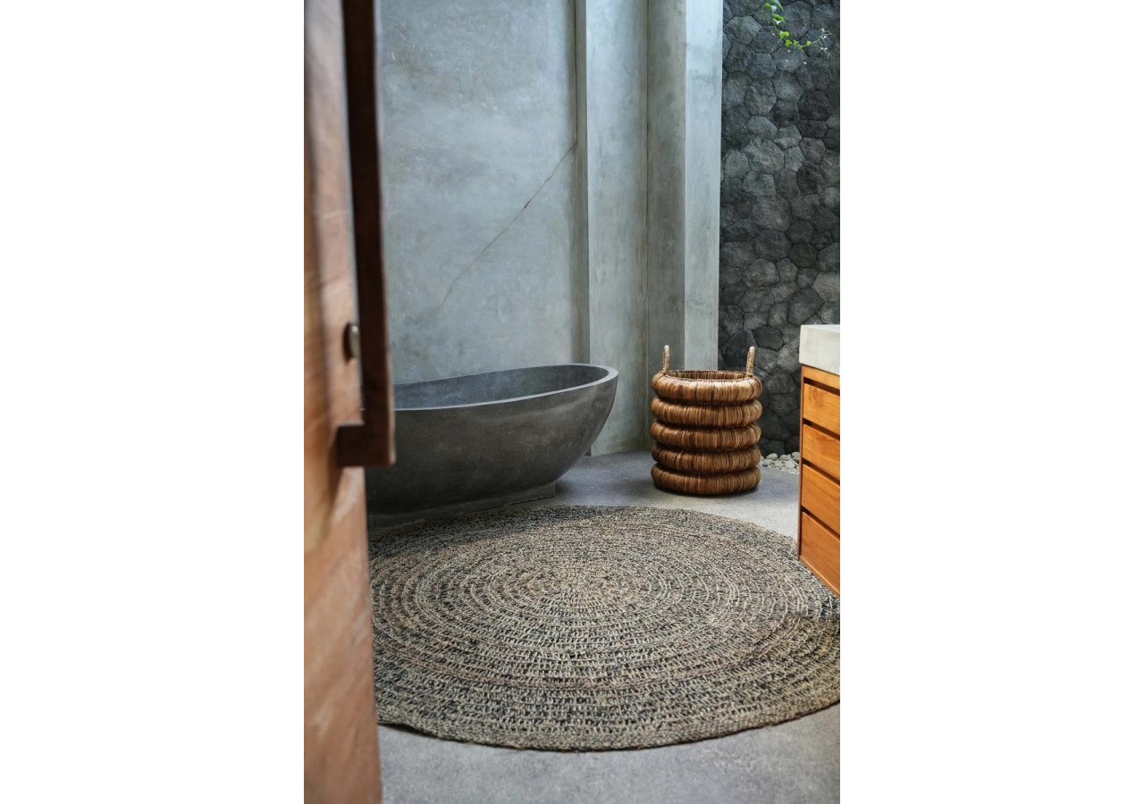 Tapis en Herbe de Mer Circulaire - Noir Naturel 200 - BAJN016NB-200 - Bazar Bizar