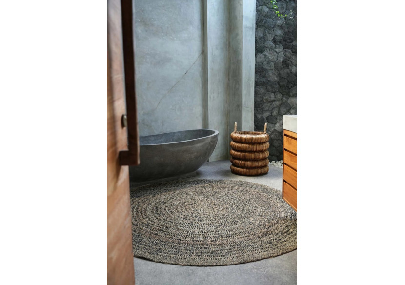 Tapis en Herbe de Mer Circulaire - Noir Naturel 200 - BAJN016NB-200 - Bazar Bizar