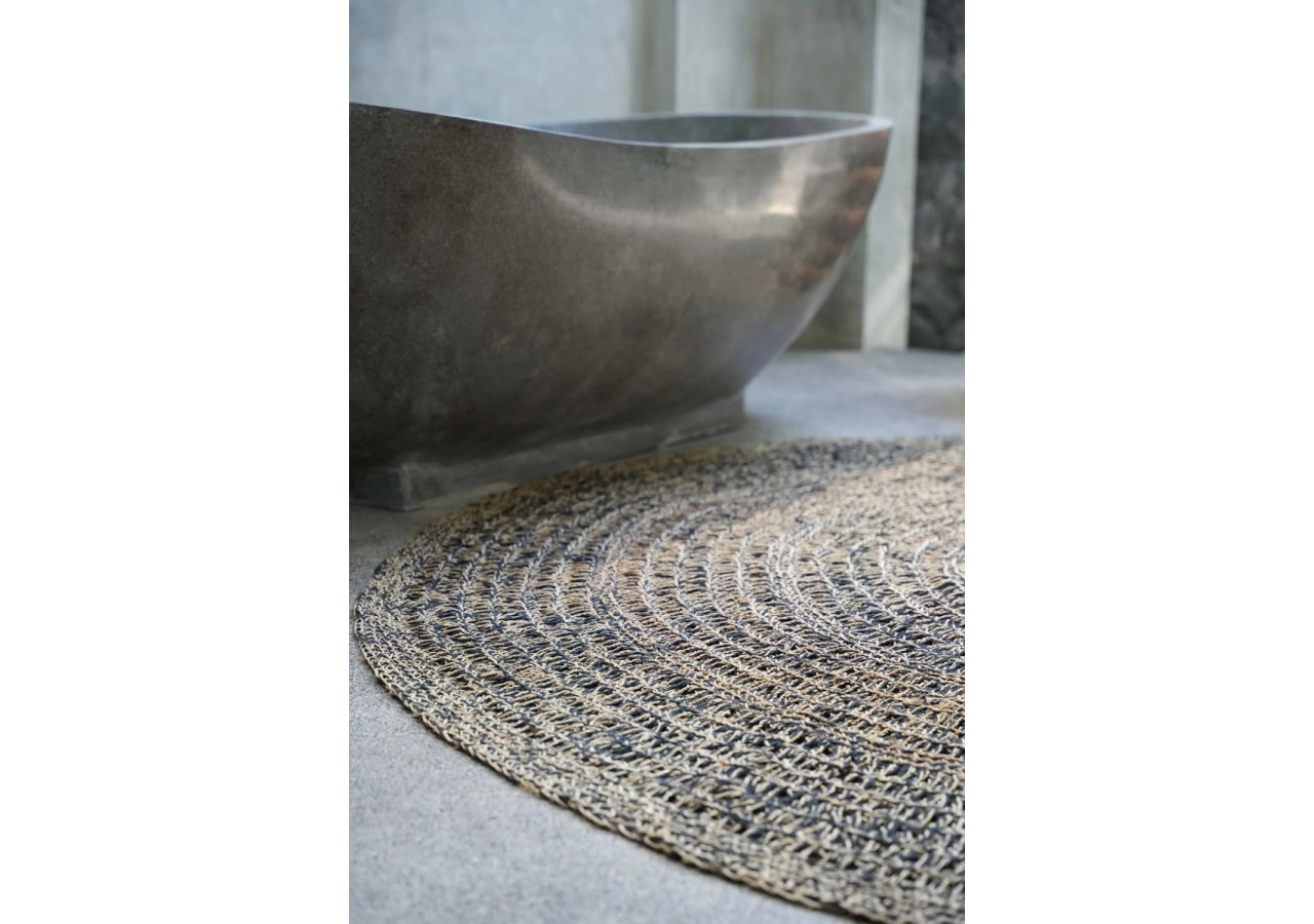 Tapis en Herbe de Mer Circulaire - Noir Naturel 100 - BAJN016NB-100 - Bazar Bizar