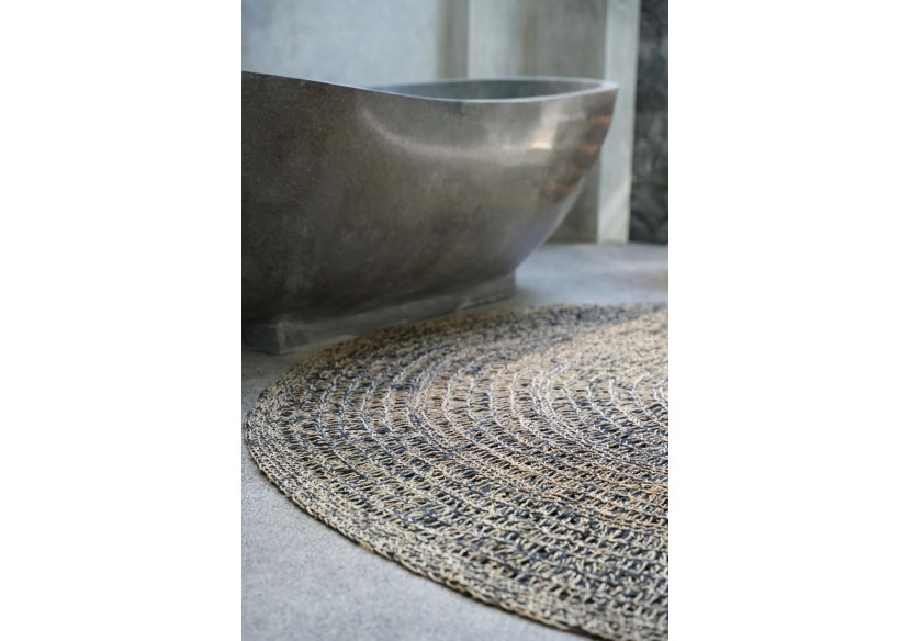 Tapis en Herbe de Mer Circulaire - Noir Naturel 100 - BAJN016NB-100 - Bazar Bizar