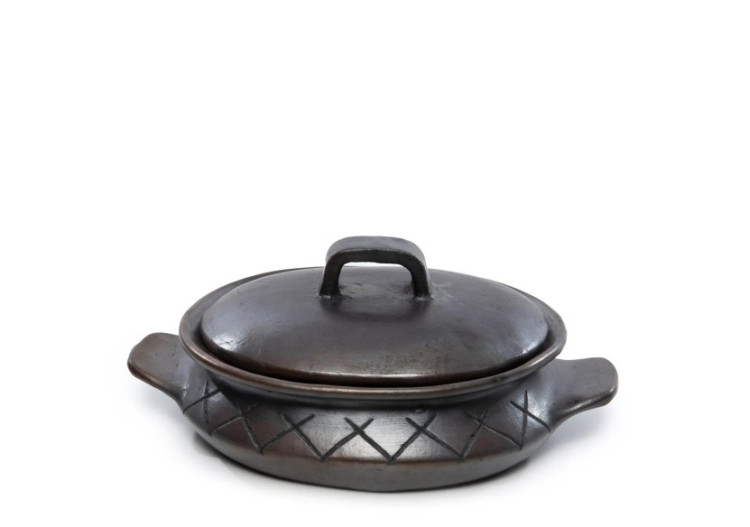 Pot ovale brûlé avec motif et poignées latérales - Noir - JAES032B - Bazar Bizar