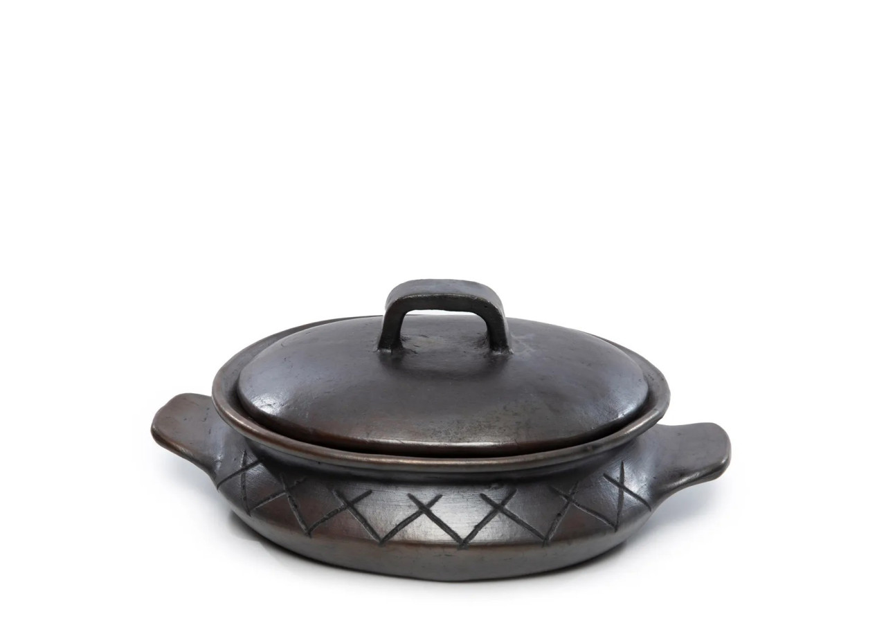 Pot ovale brûlé avec motif et poignées latérales - Noir - JAES032B - Bazar Bizar