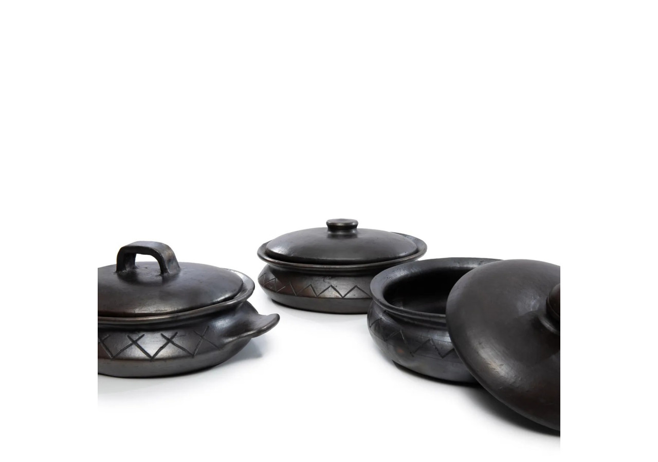 Pot ovale brûlé avec motif et poignées latérales - Noir - JAES032B - Bazar Bizar