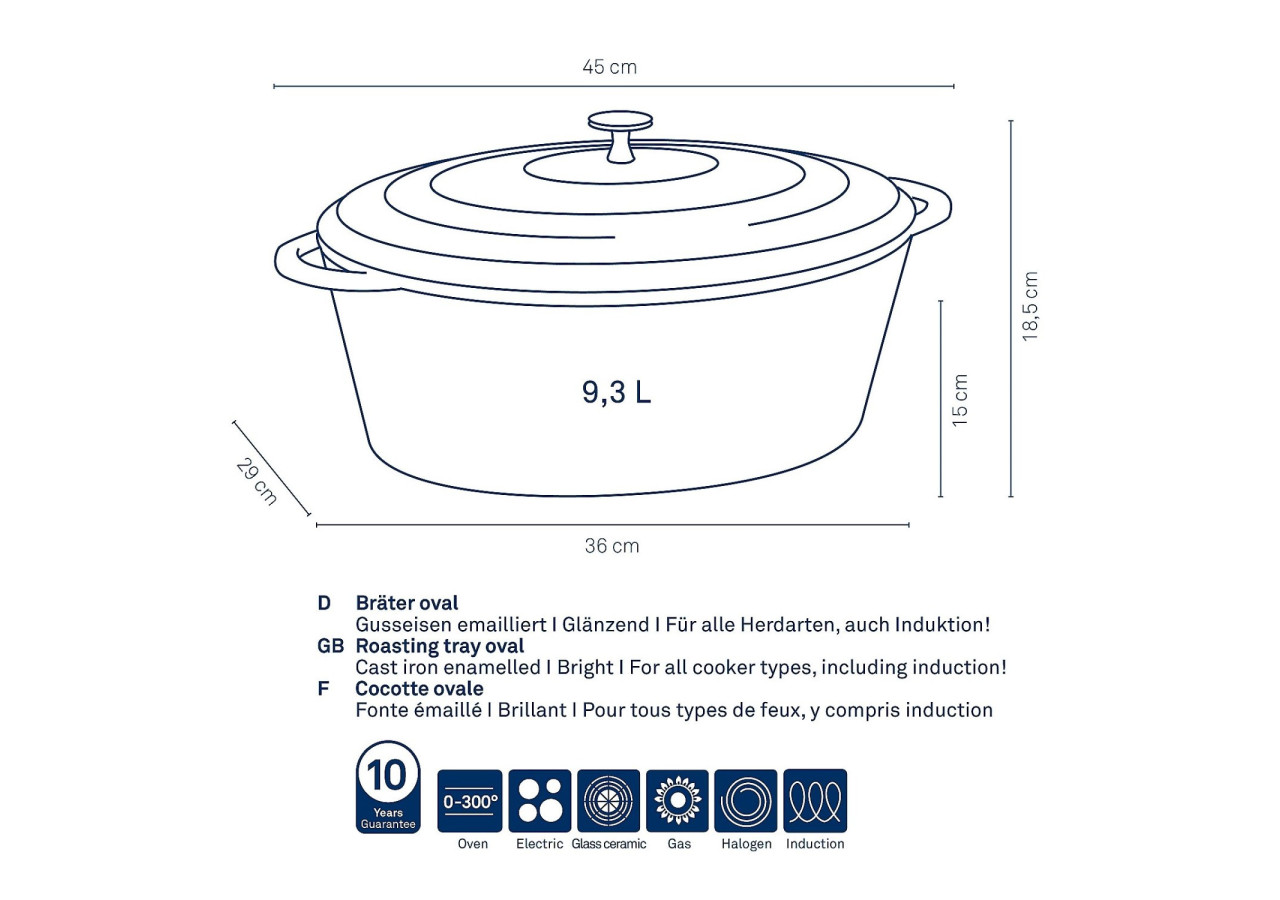 Braadpan Calido - Ovale 9,3 litres avec couvercle - KE 126093 - Kela Keuken