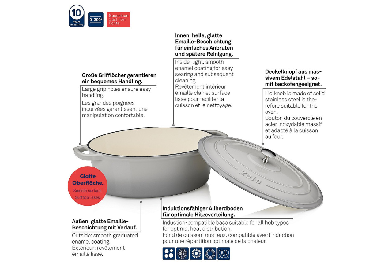 Braadpan Calido - Ovale 9,3 litres avec couvercle - KE 126093 - Kela Keuken