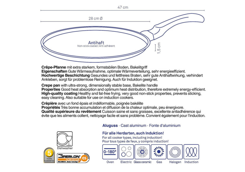 Poêle à Crêpes Kerros - 28 cm en aluminium - KE 151552 - Kela Keuken Poêle à Crêpes Kerros - 28 cm en aluminium - KE 151552 - Kela Keuken