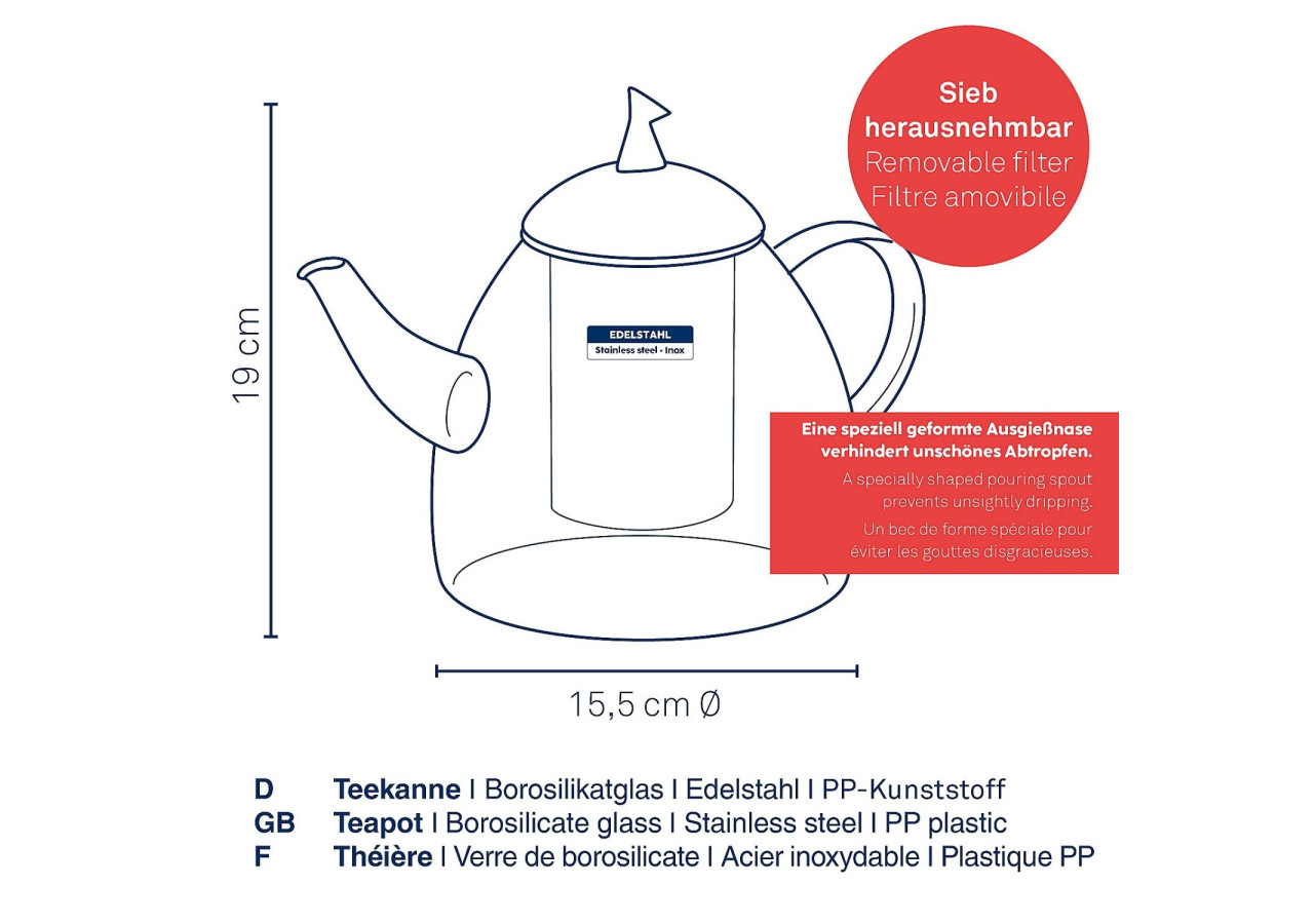 Théière AURORA - 1,8 Litres avec Filtre en Acier Inoxydable - KE 169410 - Kela Keuken