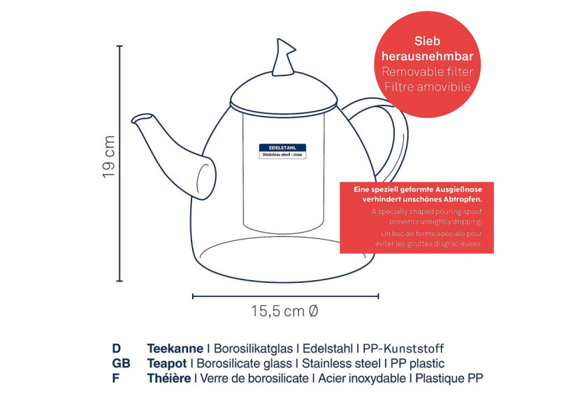 Théière AURORA - 1,8 Litres avec Filtre en Acier Inoxydable - KE 169410 - Kela Keuken Théière AURORA - 1,8 Litres avec Filtre en Acier Inoxydable - KE 169410 - Kela Keuken