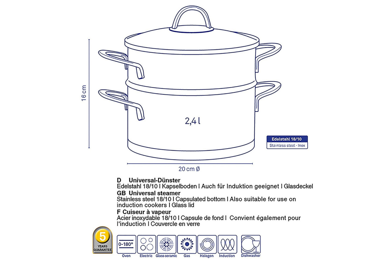 Cocotte Vapeur Cailin - 2,4 litres en inox - KE 109942 - Kela Keuken