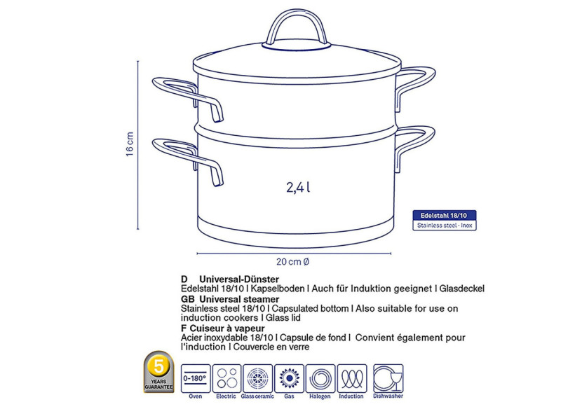 Cocotte Vapeur Cailin - 2,4 litres en inox - KE 109942 - Kela Keuken
