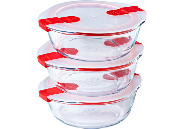 Set de 3 bols ronds avec couvercle - 1,1 litre, en verre borosilicaté - PY 284547 - Pyrex