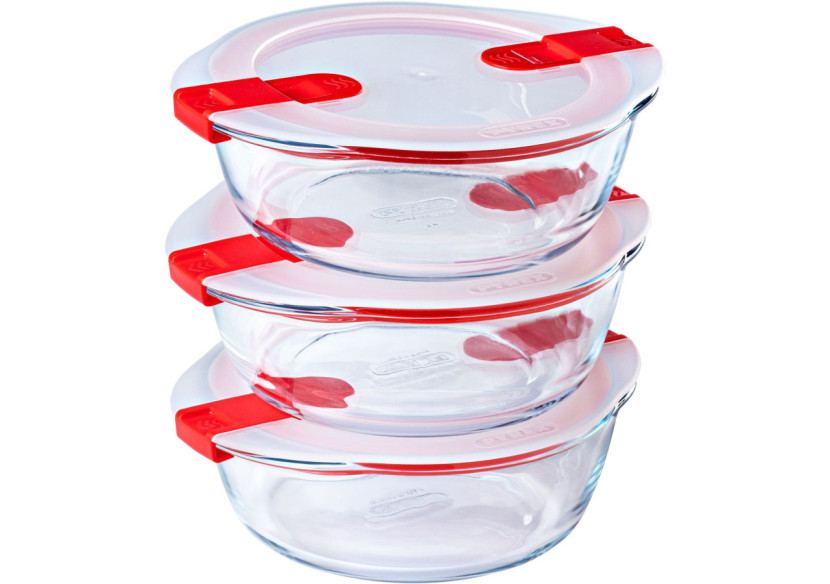 Set de 3 bols ronds avec couvercle - 1,1 litre, en verre borosilicaté - PY 284547 - Pyrex