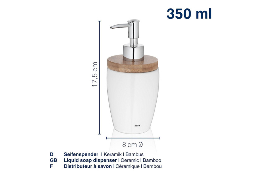 Distributeur de savon Natura - 350 ml en céramique et bambou - KE 185960 - Kela Badkamer Distributeur de savon Natura - 350 ml en céramique et bambou - KE 185960 - Kela Badkamer