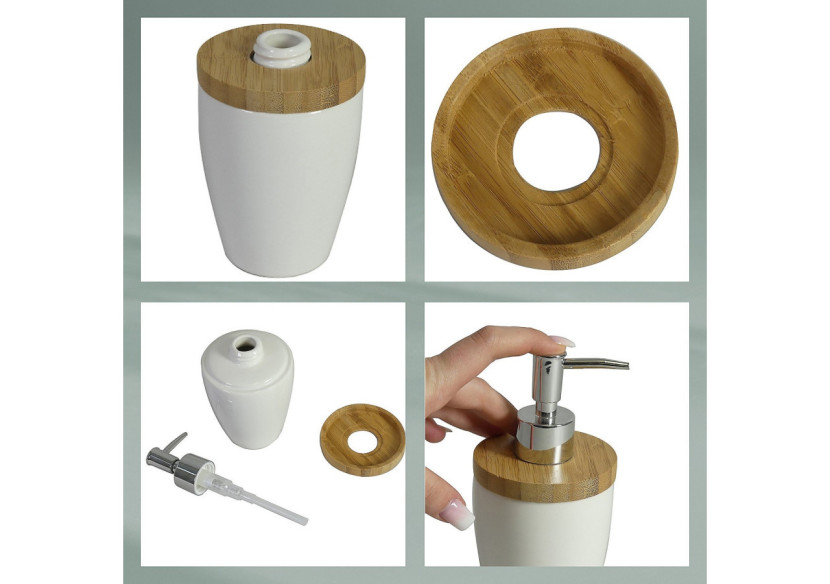 Distributeur de savon Natura - 350 ml en céramique et bambou - KE 185960 - Kela Badkamer Distributeur de savon Natura - 350 ml en céramique et bambou - KE 185960 - Kela Badkamer