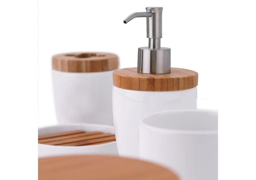 Distributeur de savon Natura - 350 ml en céramique et bambou - KE 185960 - Kela Badkamer Distributeur de savon Natura - 350 ml en céramique et bambou - KE 185960 - Kela Badkamer