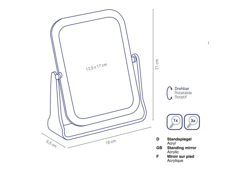 Miroir FIONA - 21 cm, rectangulaire avec grossissement - KE 207198 - Kela Badkamer Miroir FIONA - 21 cm, rectangulaire avec grossissement - KE 207198 - Kela Badkamer