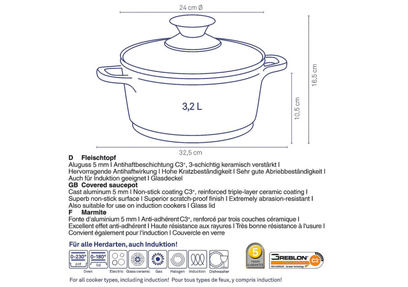 Casserole Kerros avec Couvercle - 3,2 Litres en Aluminium - KE 115523 - Kela Keuken Casserole Kerros avec Couvercle - 3,2 Litres en Aluminium - KE 115523 - Kela Keuken