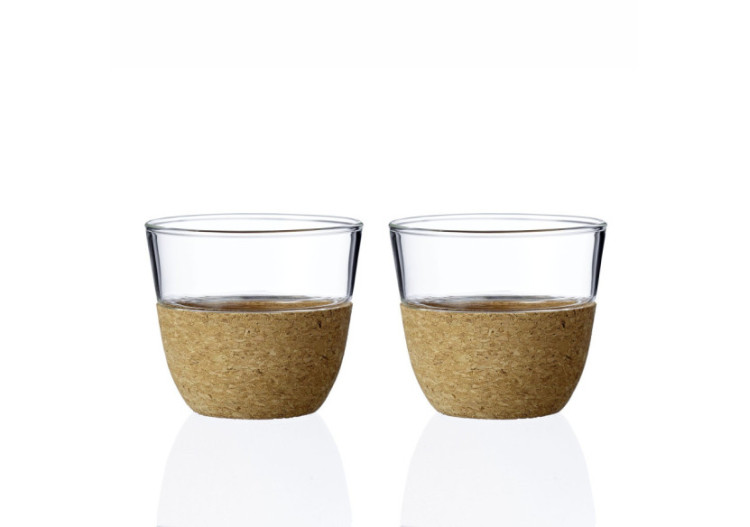 Tasses à Thé Cortica - Set de 2, 300 ml en Verre et Liège - VI 712007 - Viva