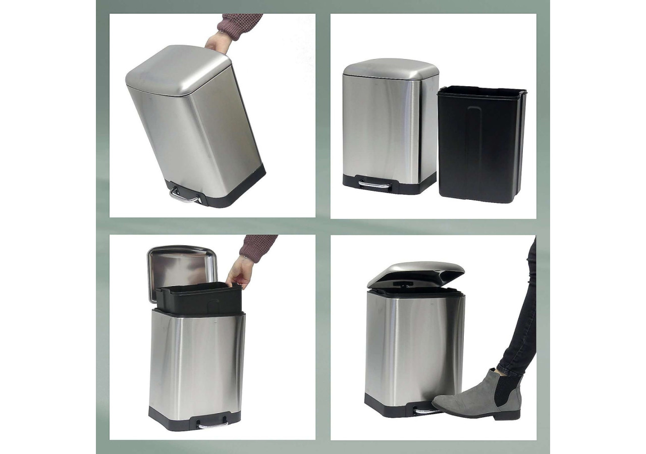 Poubelle Davino avec Pédale - 12 L en Acier Inoxydable Mat - KE 109027 - Kela Badkamer
