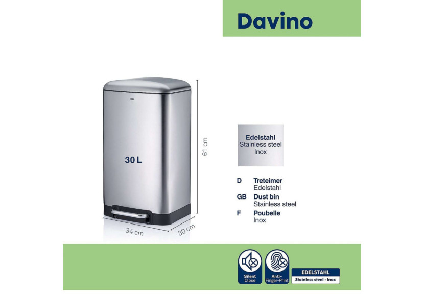 Poubelle Pédale Davino 30 Litres - Design Élégant et Silencieux - KE 109034 - Kela Badkamer Poubelle Pédale Davino 30 Litres - Design Élégant et Silencieux - KE 109034 - Kela Badkamer