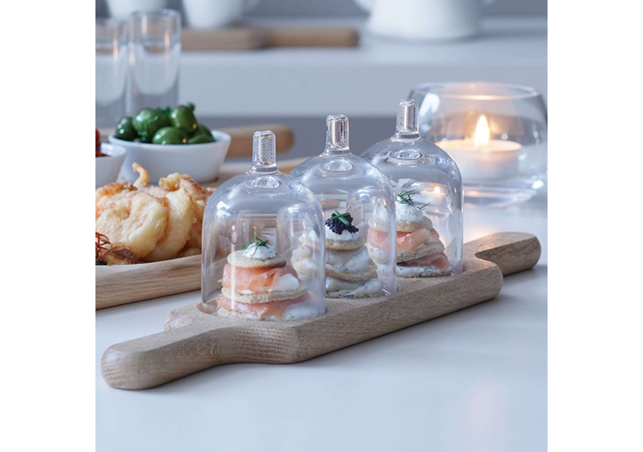 Plateau de Service Paddle avec Cloche - Verre et Bois 35,5 x 16,5 x 15 cm - LS 522796 - L.S.A.