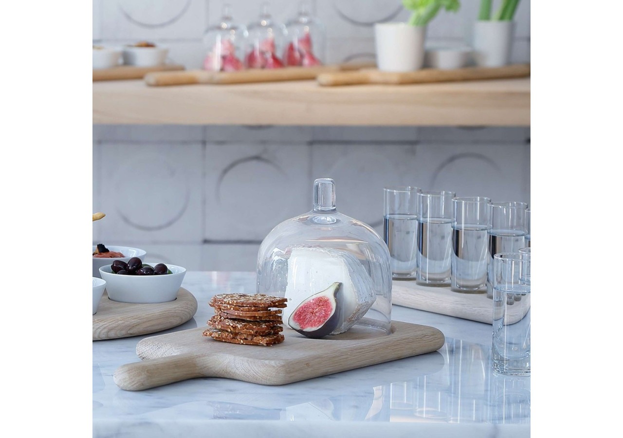 Plateau de Service Paddle avec Cloche - Verre et Bois 35,5 x 16,5 x 15 cm - LS 522796 - L.S.A.