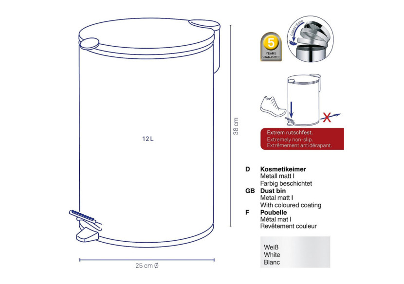 Poubelle Mats 12L - Design moderne, système de fermeture silencieux - KE 106415 - Kela Badkamer Poubelle Mats 12L - Design moderne, système de fermeture silencieux - KE 106415 - Kela Badkamer